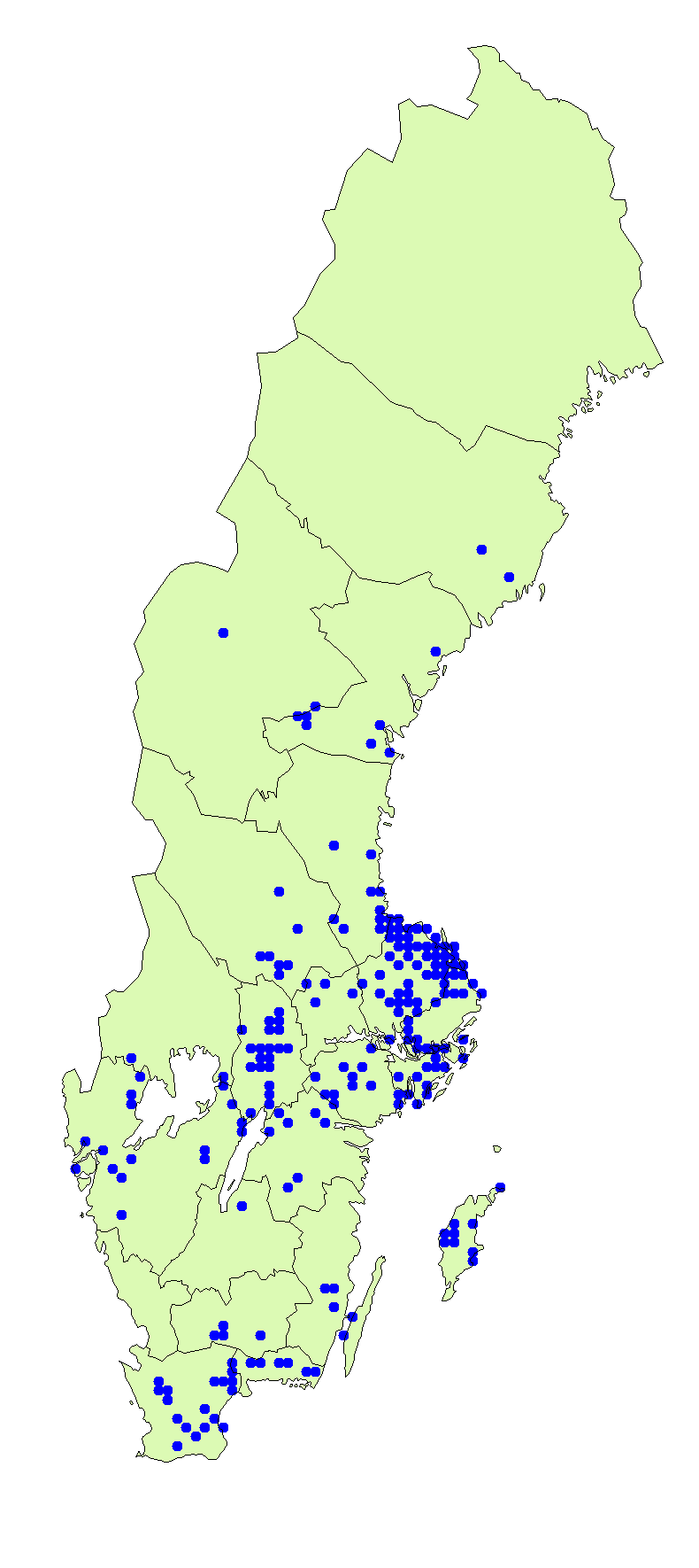 Utbredningskarta för blek fingersvamp