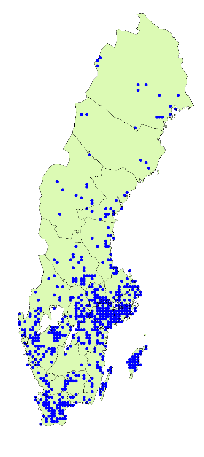 Utbredningskarta för kamfingersvamp