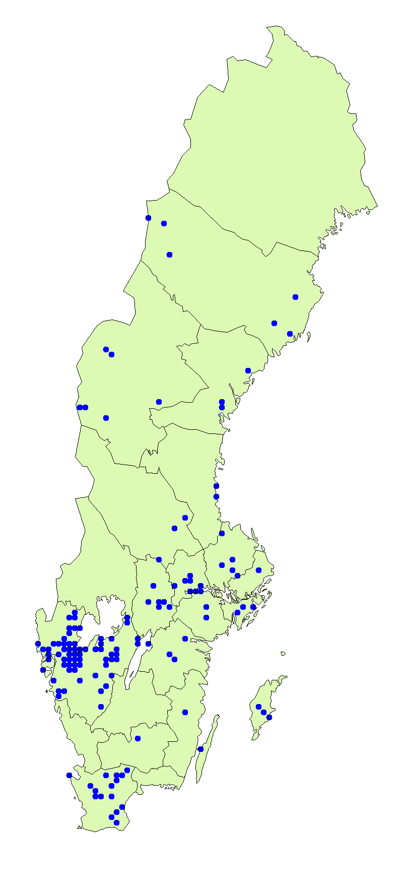 Utbredningskarta för puckelbläcksvamp