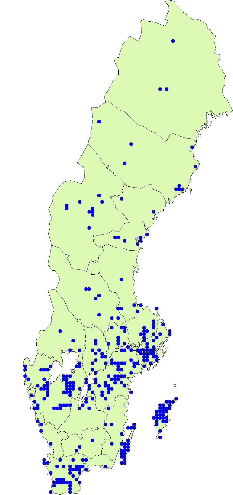 Utbredningskarta för fjällig bläcksvamp