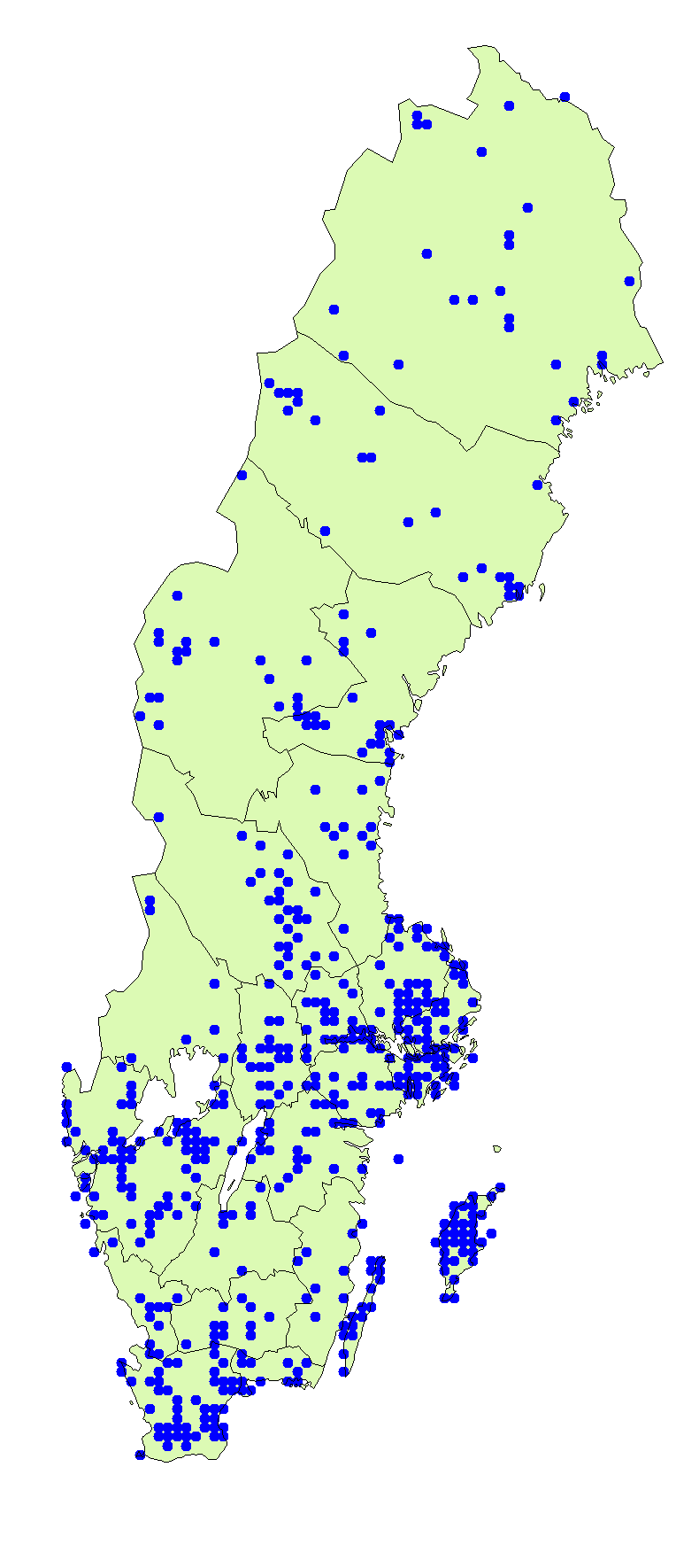 Utbredningskarta för svart hattmurkla