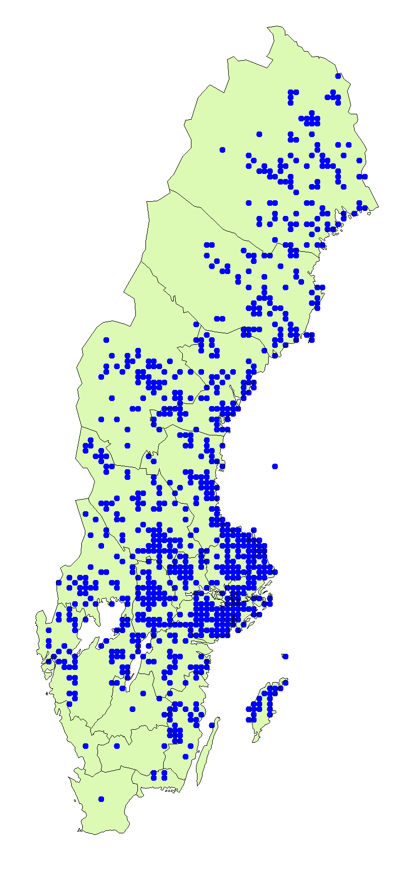 Utbredningskarta för orange taggsvamp