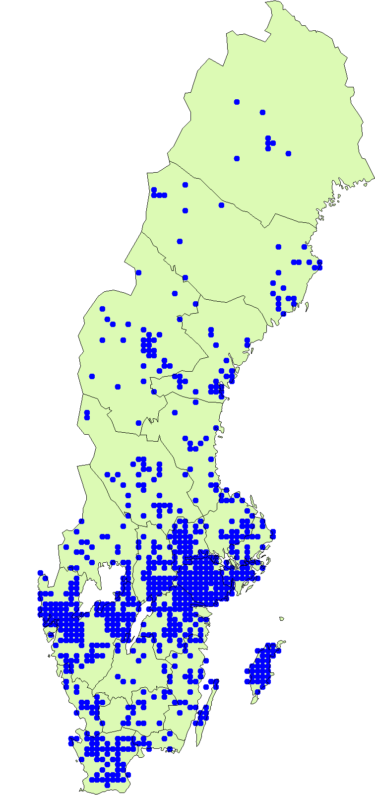 Utbredningskarta för rödgul taggsvamp