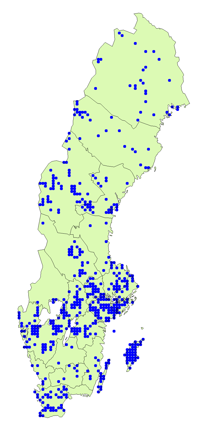 Utbredningskarta för blek skäggriska