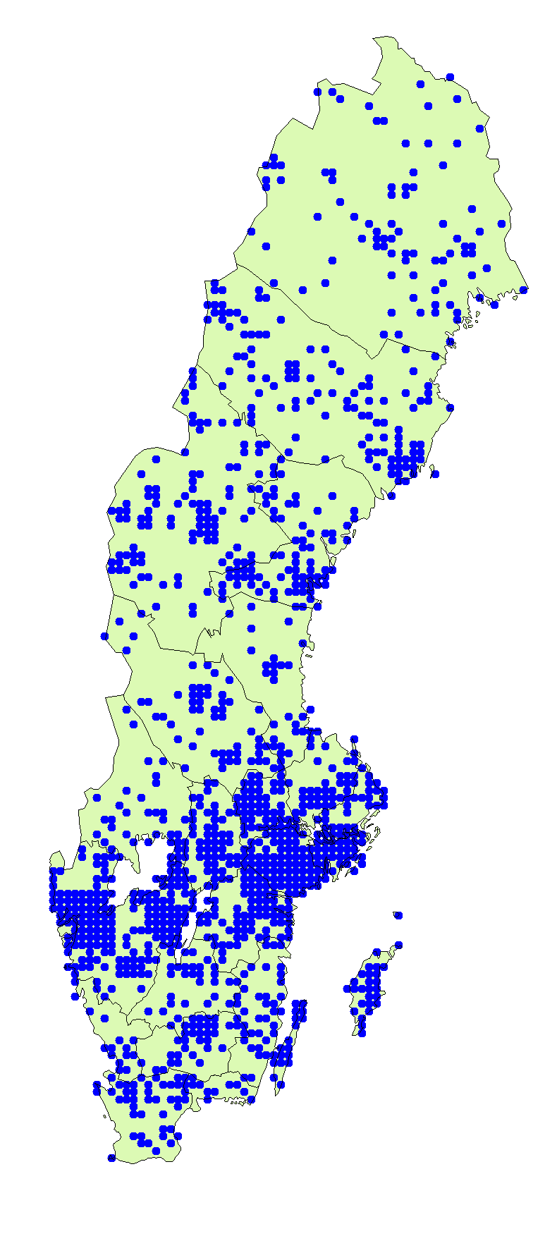 Utbredningskarta för skäggriska