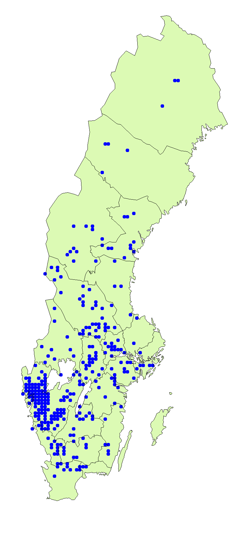 Utbredningskarta för gullnavling