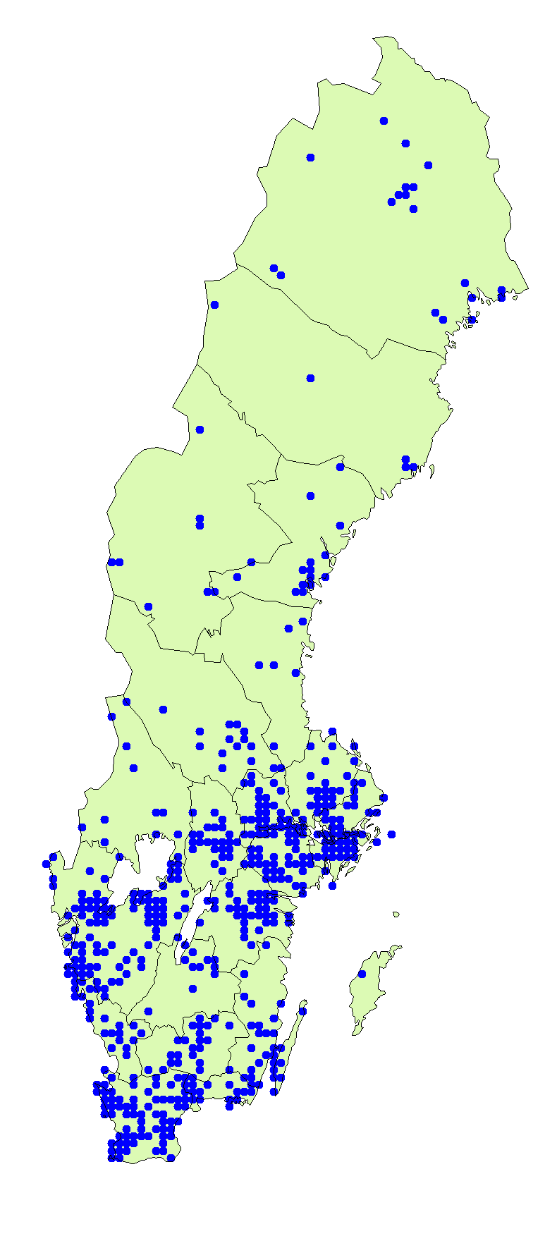 Utbredningskarta för ostronmussling