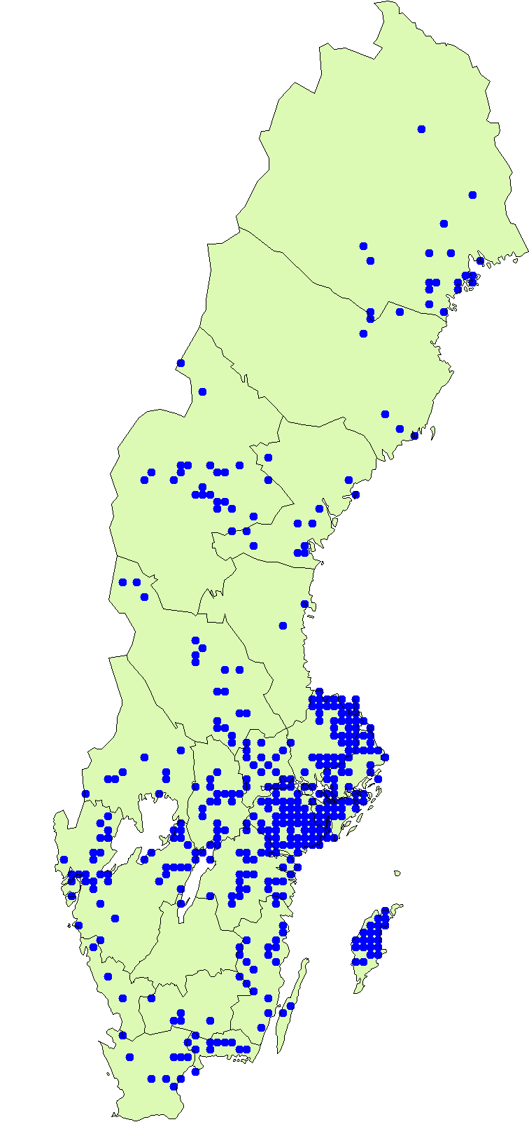 Utbredningskarta för gul fingersvamp