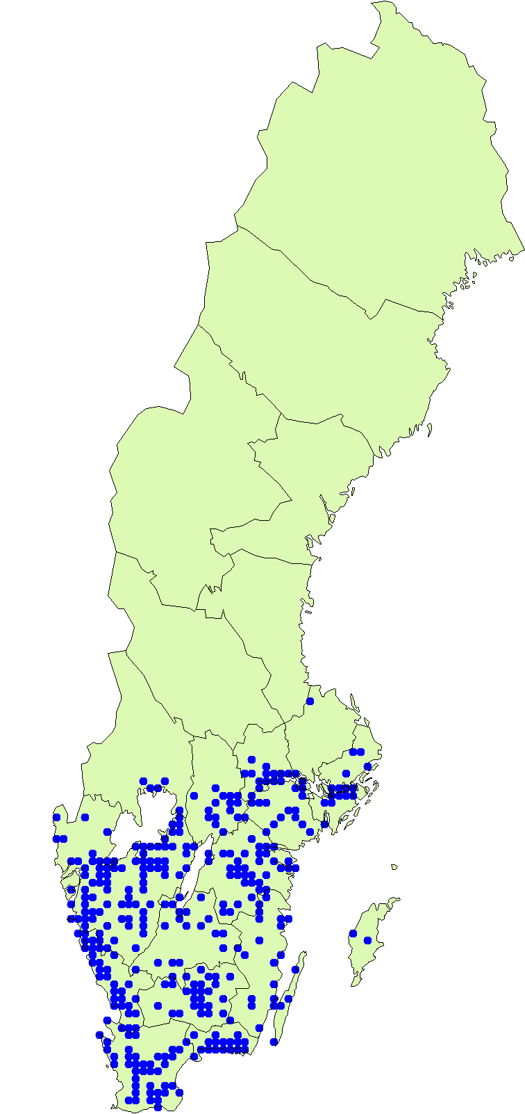 Utbredningskarta för korallticka